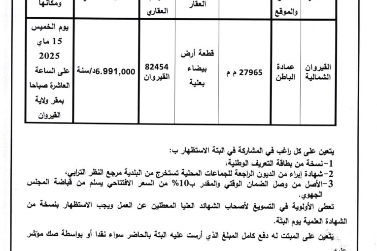 اعلان بتة عمومية عدد 2025/110